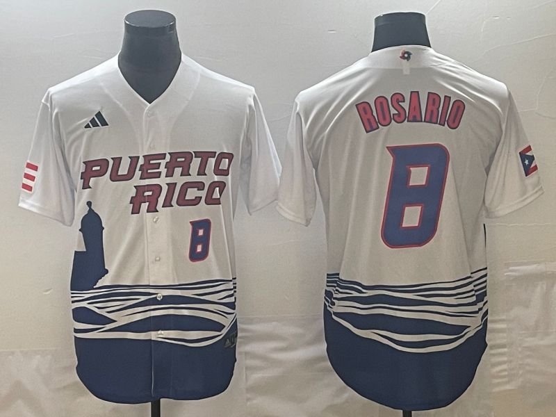 Men 2023 World Cub Puerto Rico #8 Rosario White Nike MLB Jersey6->more jerseys->MLB Jersey